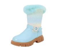 Generisch Children's Boots Girls High Boots Winter Rainbow Fleece Fashion Cute Outwear Winter Boots 26, blue, 2 UK