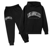Generisch Children's Casual Letter Printed Long Sleeve Hoodie Pullover Sweatshirt Tracksuit Jogger Jogging Bottoms Unisex 2 Piece Sweatsuit Set 1, black, 910Years