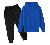 Generisch Children's Casual Plain Long Sleeve Hoodie Pullover Sweatshirt Tracksuit Jogger Jogging Bottoms Unisex 2 Piece Sweatsuit Set, blue, 13-14 Jahre