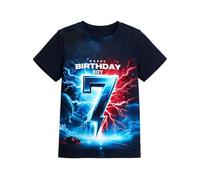 Generisch Children's Crew Neck T-Shirt Celebrally Printed with Birthday Motif - Short Sleeve Shirt with Number Seven and Lightning | Dynamic Top for the Party