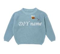 Generisch Children's DIY Embroidered Pure Knitted Jumper Name Tailored Jumper, blue, 2 Years