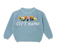 Generisch Children's DIY Embroidered Pure Knitted Jumper Name Tailored Jumper, blue, 7 Years