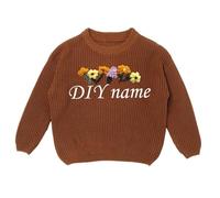 Generisch Children's DIY Embroidered Pure Knitted Jumper Name Tailored Jumper, brown, 7 Years