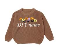 Generisch Children's DIY Embroidered Pure Knitted Jumper Name Tailored Jumper, khaki, 6 Years