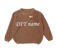 Generisch Children's DIY Embroidered Pure Knitted Jumper Name Tailored Jumper, khaki, 7 Years