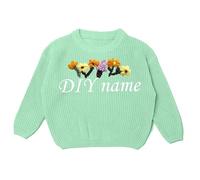 Generisch Children's DIY Embroidered Pure Knitted Jumper Name Tailored Jumper, Light green, 4 Years