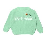 Generisch Children's DIY Embroidered Pure Knitted Jumper Name Tailored Jumper, Light green, 7 Years