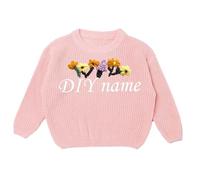Generisch Children's DIY Embroidered Pure Knitted Jumper Name Tailored Jumper, Light pink, 7 Years