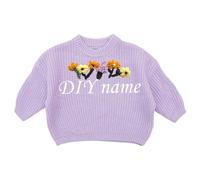 Generisch Children's DIY Embroidered Pure Knitted Jumper Name Tailored Jumper, Light purple, 2 Years
