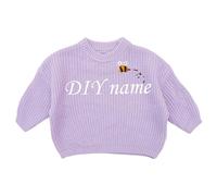 Generisch Children's DIY Embroidered Pure Knitted Jumper Name Tailored Jumper, Light purple, 6 Years