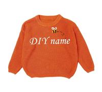 Generisch Children's DIY Embroidered Pure Knitted Jumper Name Tailored Jumper, orange, 6 Years