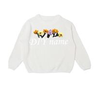 Generisch Children's DIY Embroidered Pure Knitted Jumper Name Tailored Jumper, White, 6 Years