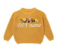 Generisch Children's DIY Embroidered Pure Knitted Jumper Name Tailored Jumper, yellow, 2 Years