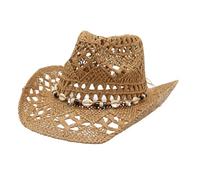 Generisch Children's Girls' Western Cowboy Hat Mouldable Straw Hat Hollowed Sun Hat Water Sun Hat, khaki, One Size