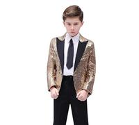 Generisch Children's Jersey with Name, Elegant Red Sequin Jacket for Boys, Ideal for Weddings, Parties and Young T-Shirt, gold, 9-12 Jahre