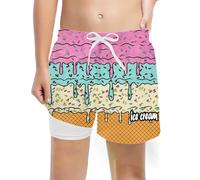 Generisch Children's Jogging Bottoms Boys Swimming Trunks for Children Summer Beach Pool Waistband Adjustable Print Comfortable 5 14 Years Boys Shorts 98, pink, 10T=150