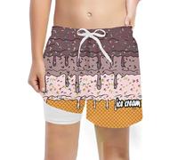 Generisch Children's Jogging Bottoms Boys Swimming Trunks for Children Summer Beach Pool Waistband Adjustable Print Comfortable 5 14 Years Boys Shorts 98, coffee, 7T=130