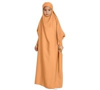 Generisch Children's Muslim Fashion Casual Large Swing Plain National Costume Middle Hood Bat Sleeve Dress Advent Calendar Life (Orange, 12-13 Years)