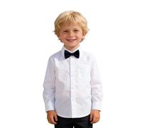Generisch Children's Plain Coloured Stand-Up Collar Shirt with Long Sleeve, Single-Breasted Design Including Bow Tie Elegant Holiday Outfit Chic Gala Style Modern Dress Code Look Festive School Suit