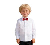 Generisch Children's Plain Coloured Stand-Up Collar Shirt with Long Sleeve, Single-Breasted Design Including Bow Tie Elegant Holiday Outfit Chic Gala Style Modern Dress Code Look Festive School Suit