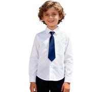 Generisch Children's Plain Men's Shirt with Long Sleeve Lapel and Single Breasted Design Including Ties Elegant Holiday Outfit School Suit Look Celebration Gala Style Modern Dress Code