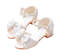 Generisch Children's Princess Sandals with Rhinestones, Breathable Soft Sole, Non-Slip High Heel Bow Sandals for Girls, Summer Fashion, White, 12 UK Child