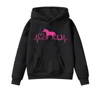 Generisch Children's Pyjamas Long Sleeve Hoodies with Horse Print for Children Notes Jumper Girls, black, 13- 14 Years