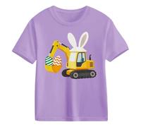 Generisch Children's Short Sleeve T-Shirt with Excavator Print Graphic Top with Construction Vehicle Motif in White and Multicoloured Funny Everyday Shirt for Boys and Girls