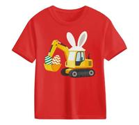 Generisch Children's Short Sleeve T-Shirt with Excavator Print Graphic Top with Construction Vehicle Motif in White and Multicoloured Funny Everyday Shirt for Boys and Girls