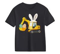 Generisch Children's Short Sleeve T-Shirt with Excavator Print Graphic Top with Construction Vehicle Motif in White and Multicoloured Funny Everyday Shirt for Boys and Girls