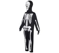 Generisch Children's Skeleton Costume - Luminous Scary Jumpsuit with Accessories, Cosplay Set with Gloves and Hood for Girls for Various Occasions