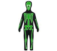 Generisch Children's Skeleton Costume Set - Luminous Scary Jumpsuit with Accessories, Cosplay Set with Gloves and Hood for Girls for Various Occasions