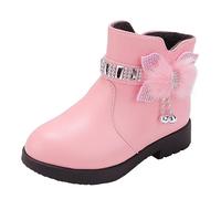 Generisch Children's Snow Shoes, Short Boots, Warm Leather Boots, Baby Bow, Cute Cotton Shoes, Warm Boots, Snow Boots, EU 35, pink, 9/10 UK Child