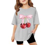 Generisch Children's T-Shirt Cherry Blossom Print Crew Neck Short Sleeve Loose Fit Leisure Design for Summer Soft Cotton Top Casual Shirt for Everyday and Play Basic Top in Plus Size