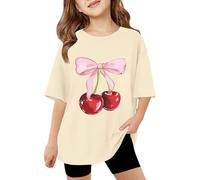 Generisch Children's T-Shirt Cherry Blossom Print Crew Neck Short Sleeve Loose Fit Leisure Design for Summer Soft Cotton Top Casual Shirt for Everyday and Play Basic Top in Plus Size