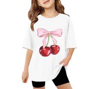 Generisch Children's T-Shirt Cherry Blossom Print Crew Neck Short Sleeve Loose Fit Leisure Design for Summer Soft Cotton Top Casual Shirt for Everyday and Play Basic Top in Plus Size