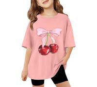 Generisch Children's T-Shirt Cherry Blossom Print Crew Neck Short Sleeve Loose Fit Leisure Design for Summer Soft Cotton Top Casual Shirt for Everyday and Play Basic Top in Plus Size