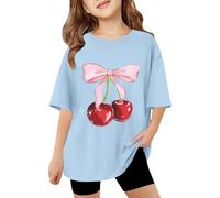 Generisch Children's T-Shirt Cherry Blossom Print Crew Neck Short Sleeve Loose Fit Leisure Design for Summer Soft Cotton Top Casual Shirt for Everyday and Play Basic Top in Plus Size
