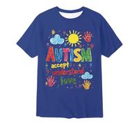 Generisch Children's T-Shirt with Autism Awareness Lettering in Blue - Colourful Graphic Shirt with Cheerful Print for Girls and Boys | Statement Casual Shirt for School and Everyday Use