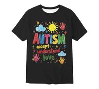 Generisch Children's T-Shirt with Autism Awareness Lettering in Blue - Colourful Graphic Shirt with Cheerful Print for Girls and Boys | Statement Casual Shirt for School and Everyday Use