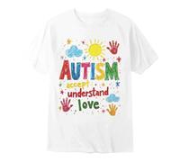 Generisch Children's T-Shirt with Autism Awareness Lettering in Blue - Colourful Graphic Shirt with Cheerful Print for Girls and Boys | Statement Casual Shirt for School and Everyday Use