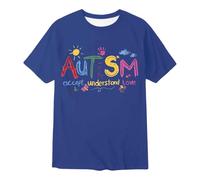 Generisch Children's T-Shirt with Colourful Autism Awareness Lettering, Blue Graphic Shirt with Colourful Print for Girls and Boys, Statement Casual Shirt for Everyday Use