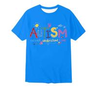 Generisch Children's T-Shirt with Colourful Autism Awareness Lettering, Blue Graphic Shirt with Colourful Print for Girls and Boys, Statement Casual Shirt for Everyday Use