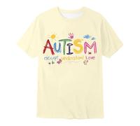 Generisch Children's T-Shirt with Colourful Autism Awareness Lettering, Blue Graphic Shirt with Colourful Print for Girls and Boys, Statement Casual Shirt for Everyday Use