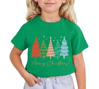 Generisch Children's T-Shirt with Colourful Christmas Trees - Short Sleeve Shirt with Festive 'Merry Christmas' Lettering | Cute Top for the Advent Season