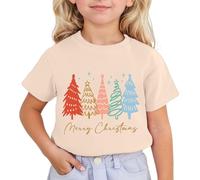 Generisch Children's T-Shirt with Colourful Christmas Trees - Short Sleeve Shirt with Festive 'Merry Christmas' Lettering | Cute Top for the Advent Season