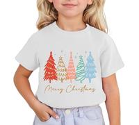 Generisch Children's T-Shirt with Colourful Christmas Trees - Short Sleeve Shirt with Festive 'Merry Christmas' Lettering | Cute Top for the Advent Season