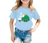 Generisch Children's T-Shirt with Rabbit Graphic on Tractor in Light Blue - Colourful Cartoon Shirt with Easter Motif for Girls and Boys | Casual Shirt for Spring and Everyday Use