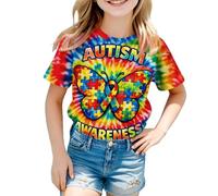 Generisch Children's T-Shirt with Rainbow Tie Dye Print - Colourful Short Sleeve Shirt with Psychedelic Colour Gradient for Girls and Boys Cheerful Leisure Shirt for Summer and Everyday Use