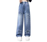 Generisch Children's Things 98 Boys Leg Denim Trousers High Waist Elastic Band Casual with Pockets Children 6 14Y Leggings Winter Girls, blue, 11-12 Years